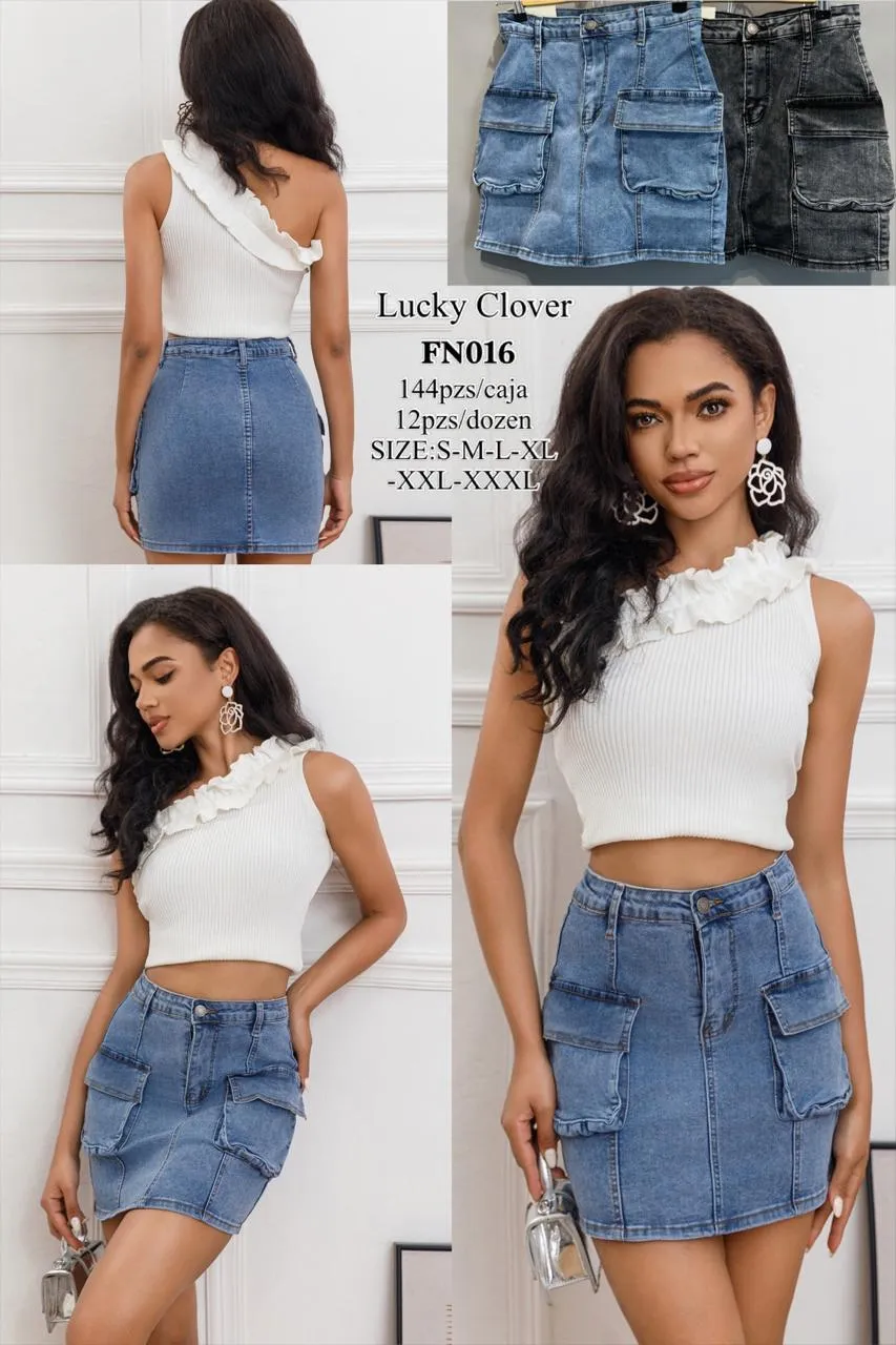 Falda cargo de Mezclilla-HS25-FN016 1 Falda cargo de Mezclilla-HS25-FN016