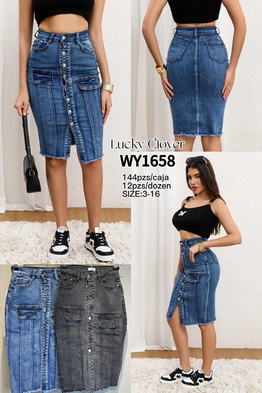 Falda Denim Botonada-HS25-WY1658 1 Falda Denim Botonada-HS25-WY1658