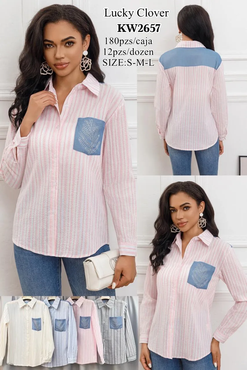 Camisa Rayada Con Bordado-HS25-KW2657 1 Camisa Rayada Con Bordado-HS25-KW2657