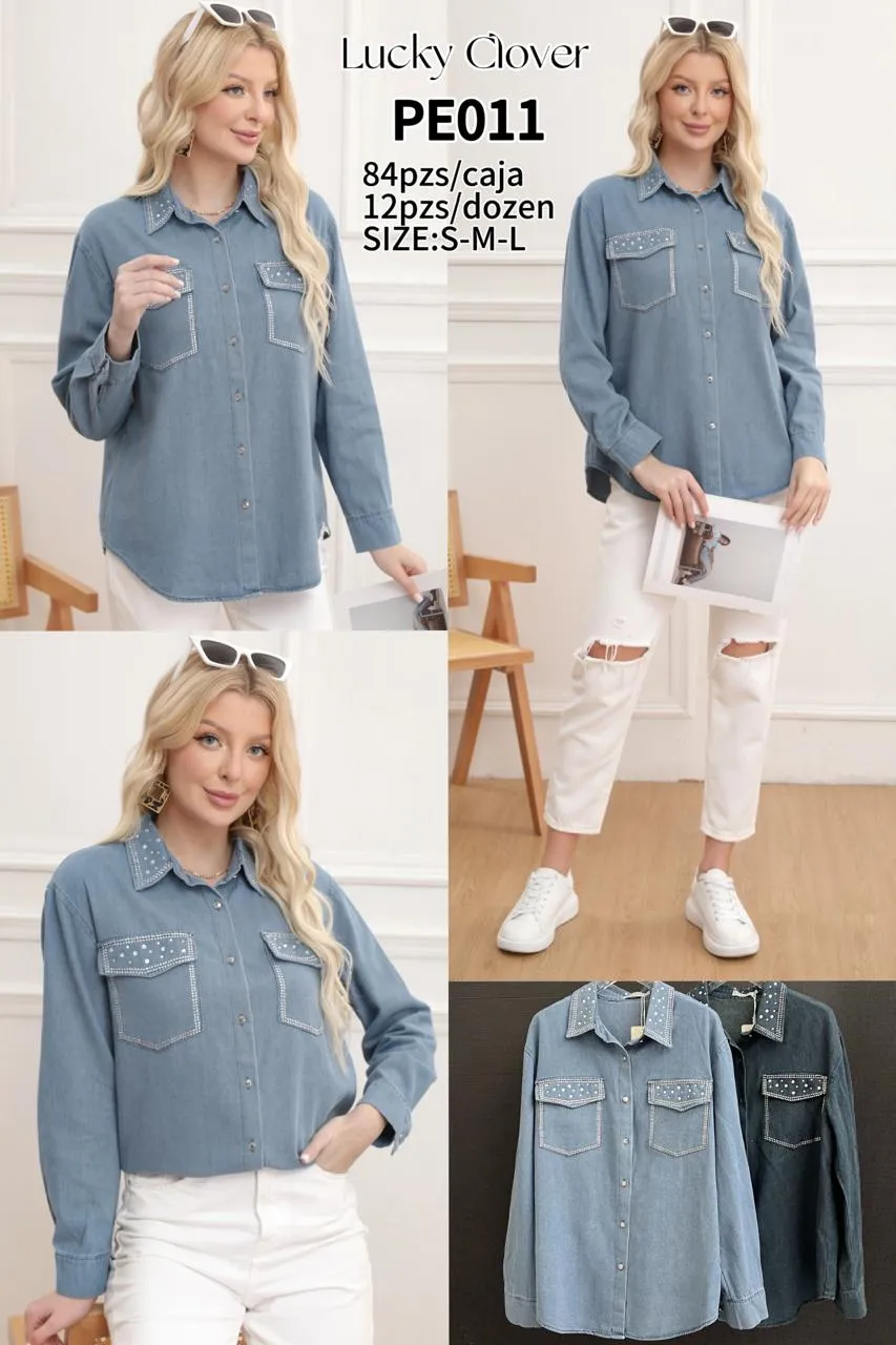 Camisa Mezcilla Con Tachas-HS25-PE011 1 Camisa Mezcilla Con Tachas-HS25-PE011