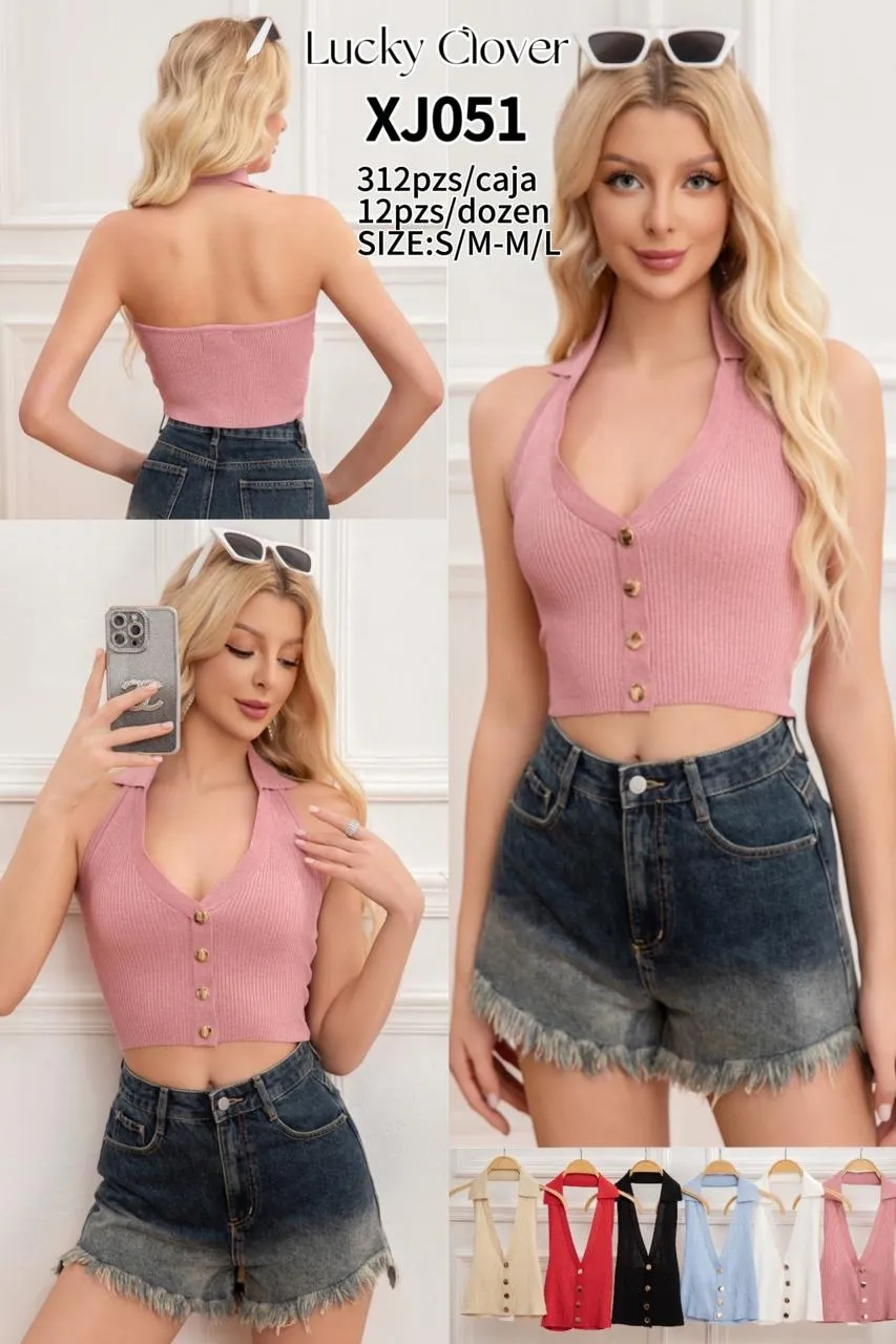 Blusa Sin Mangas Con Botones-HS25-XJ051 1 Blusa Sin Mangas Con Botones-HS25-XJ051