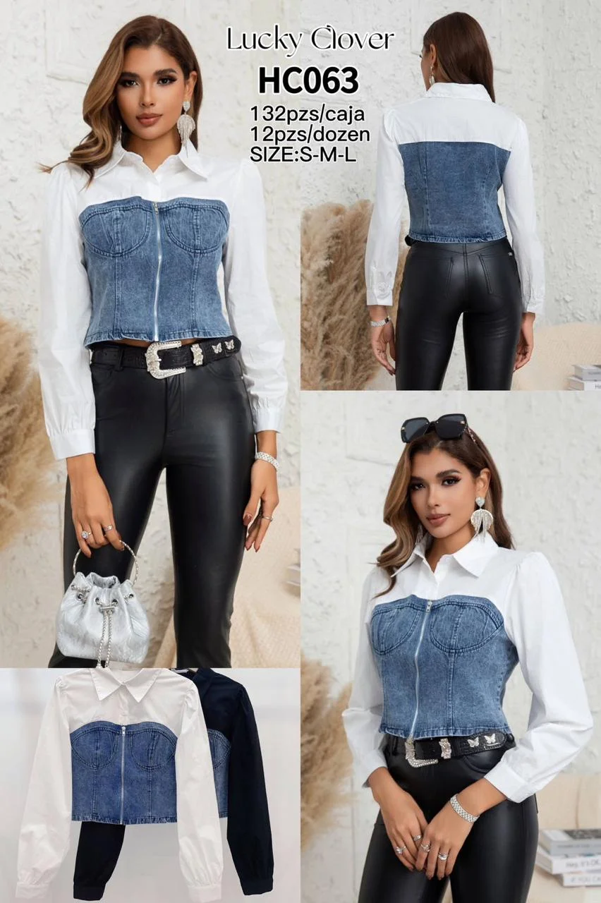Blusa denim con mangas-HS25-HC063 1 Blusa denim con mangas-HS25-HC063