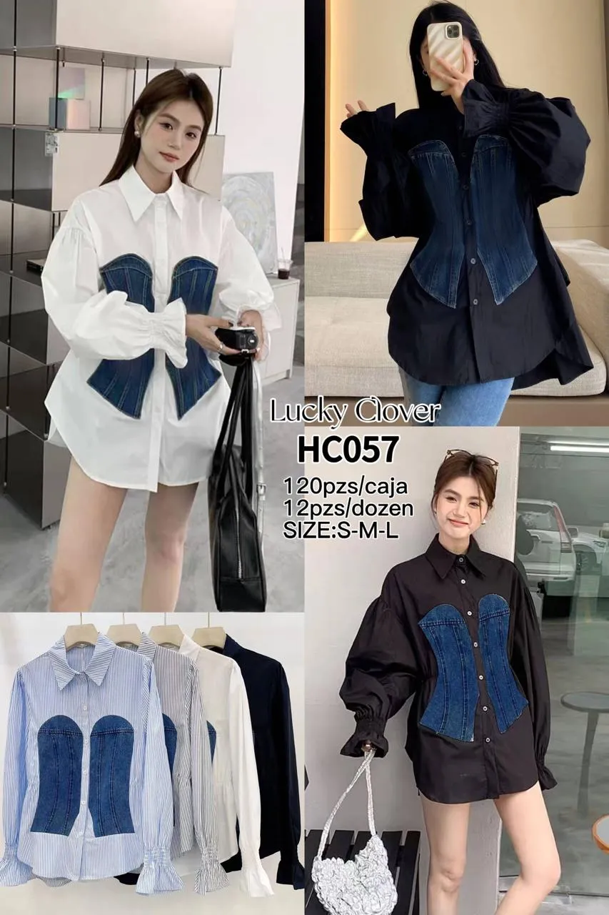 Camisa con corset de mezclilla-HS25-HC057 1 Camisa con corset de mezclilla-HS25-HC057