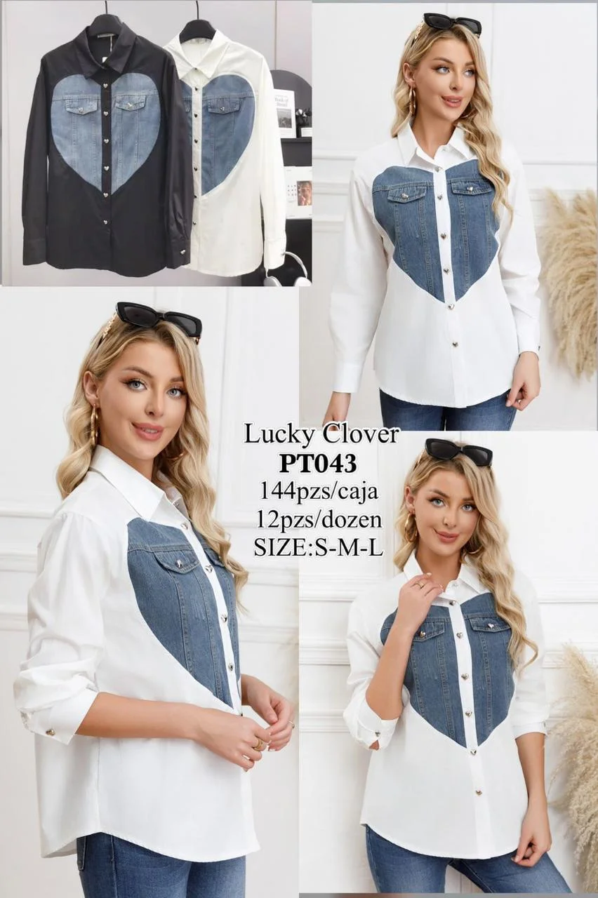 Camisa con diseño de corazon en mezclilla-HS25-PT043 1 Camisa con diseño de corazon en mezclilla-HS25-PT043