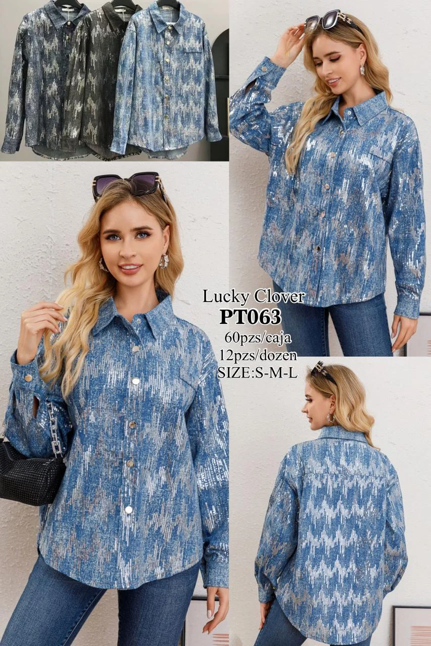 Camisa de manga larga con estampado brillante-HS25-PT063 1 Camisa de manga larga con estampado brillante-HS25-PT063