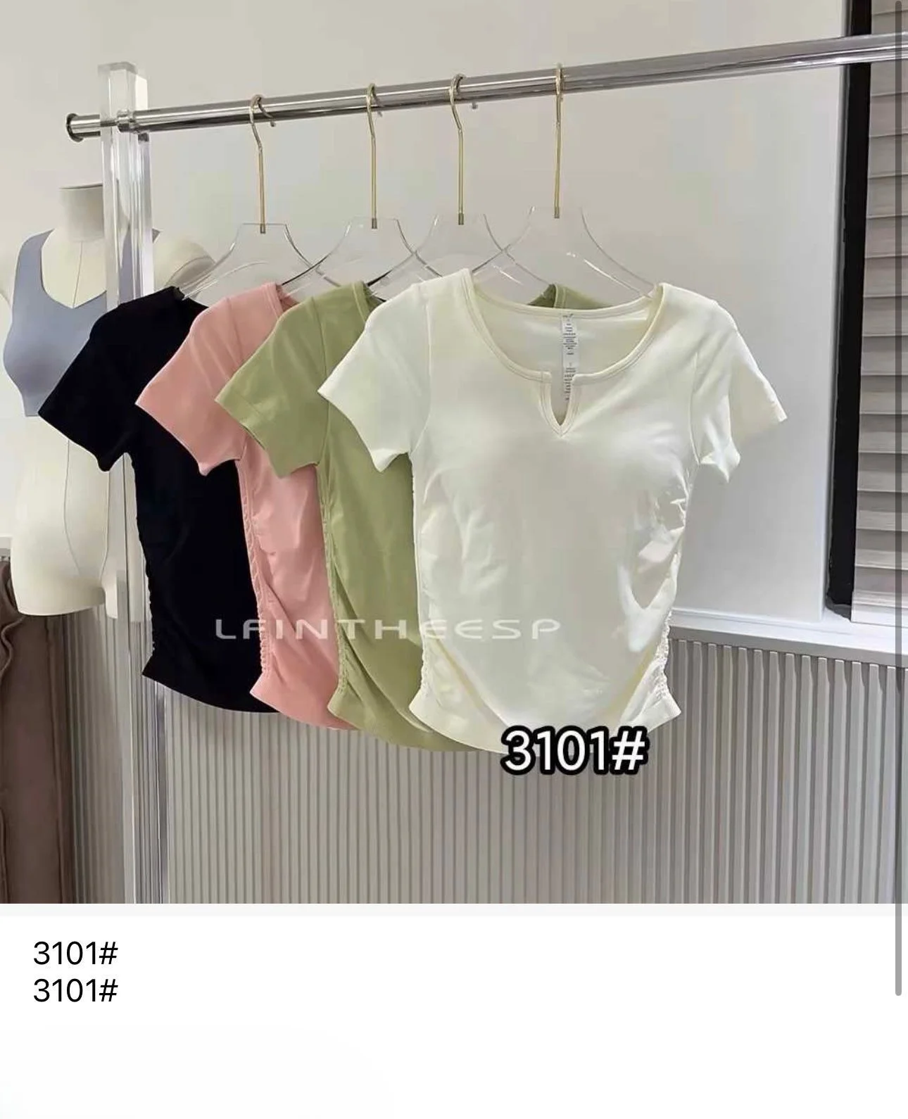 Camisetas de manga corta con detalle de abertura-HS25-3101# 1 Camisetas de manga corta con detalle de abertura-HS25-3101#