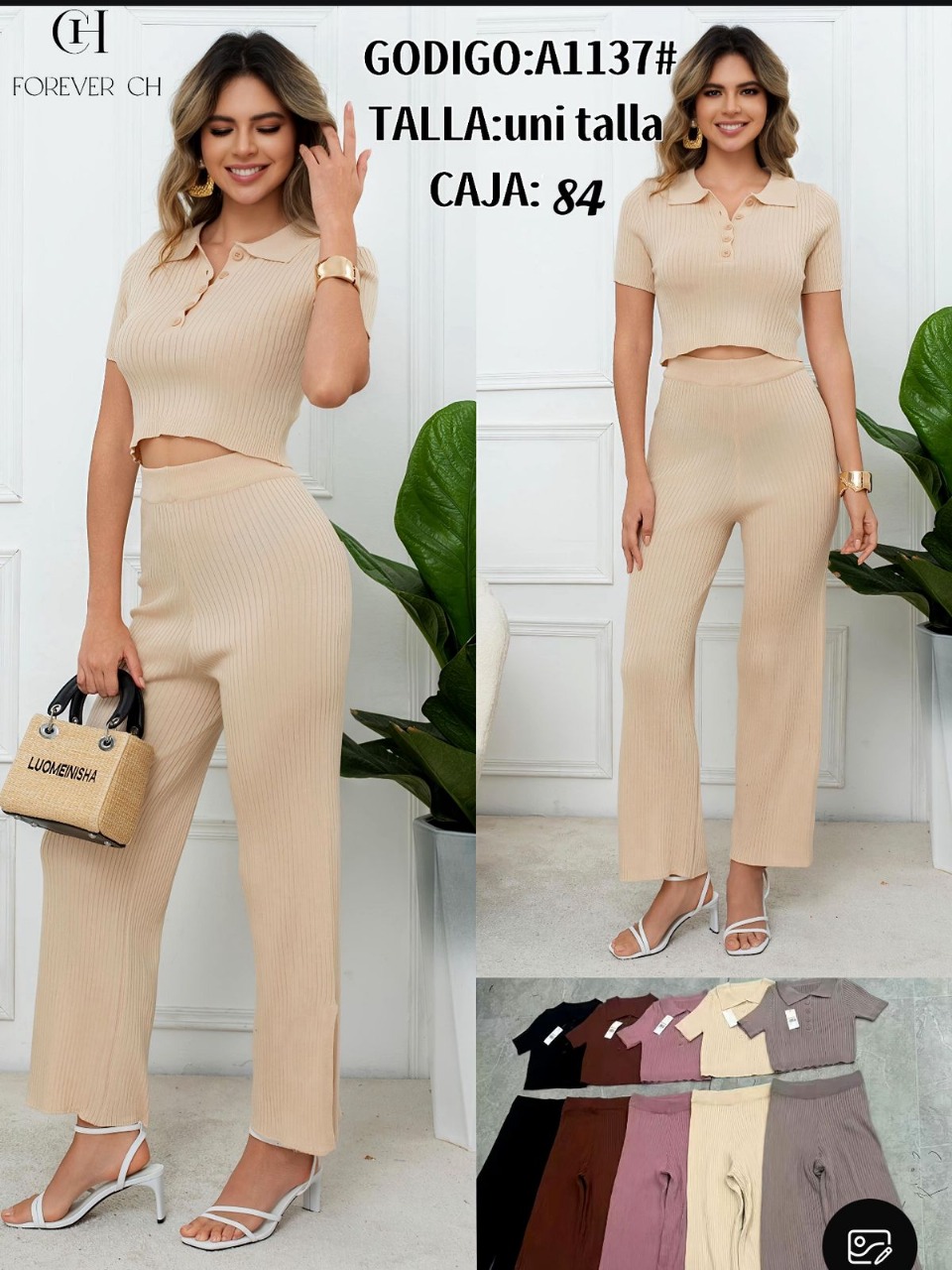 Conjunto Crop Top y Pantalón Acanalado-A1137-HS25-A1137 1 Conjunto Crop Top y Pantalón Acanalado-A1137-HS25-A1137