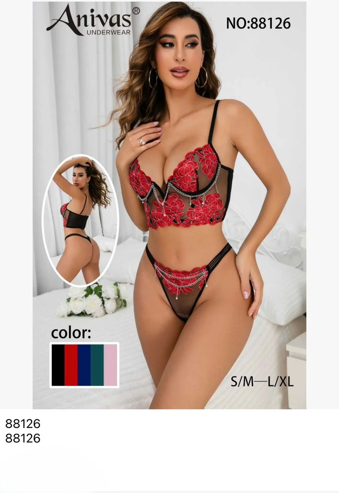 Conjunto de lencería con encaje-HS25-88126 1 Conjunto de lencería con encaje-HS25-88126