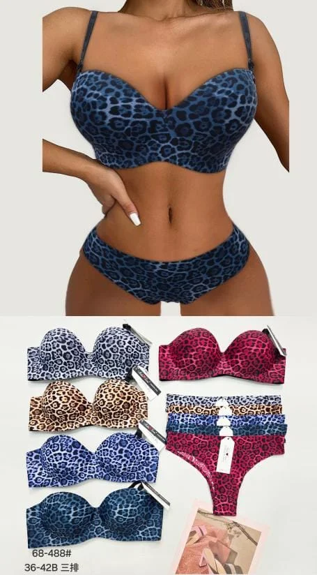 Conjunto de lencería con estampado de leopardo sin varilla-HS25-68-488 1 Conjunto de lencería con estampado de leopardo sin varilla-HS25-68-488