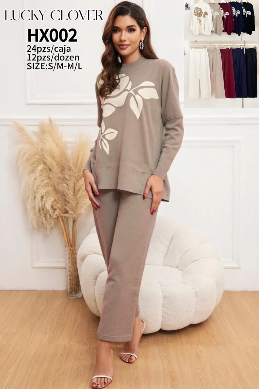 Conjunto de Pantalon y Sueter con Estampado Floral para Mujer-HS25-HX002 1 Conjunto de Pantalon y Sueter con Estampado Floral para Mujer-HS25-HX002