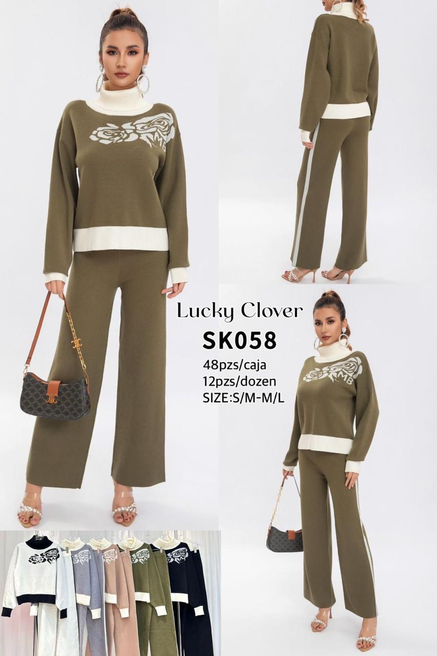 Conjunto de sueter y pantalon con diseño floral-HS25-SK058 1 Conjunto de sueter y pantalon con diseño floral-HS25-SK058