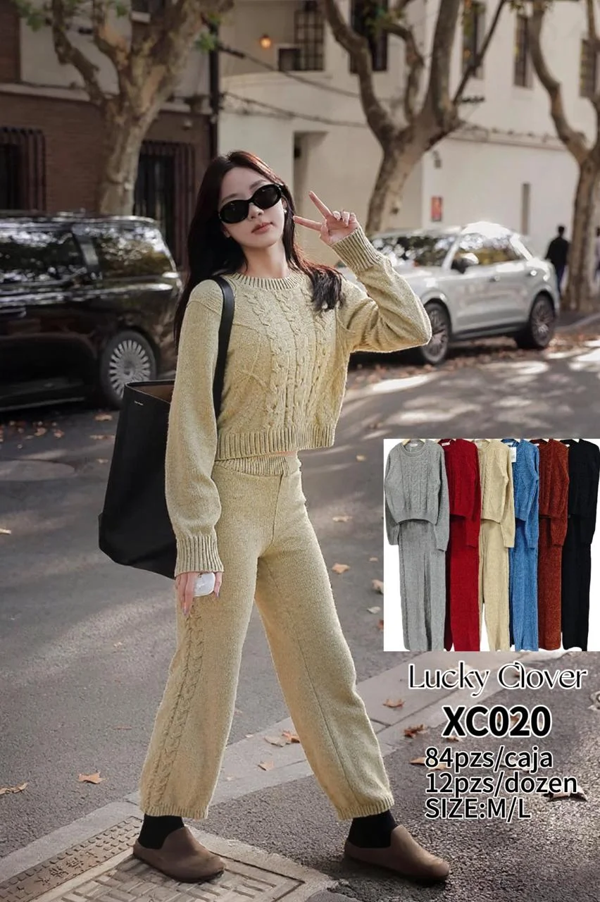 Conjunto de Sueter y Pantalon de Punto para Mujer-HS25-XC020 1 Conjunto de Sueter y Pantalon de Punto para Mujer-HS25-XC020
