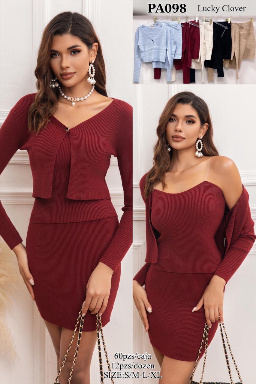 Conjunto de top y falda con cardigan-HS25-PA098 1 Conjunto de top y falda con cardigan-HS25-PA098
