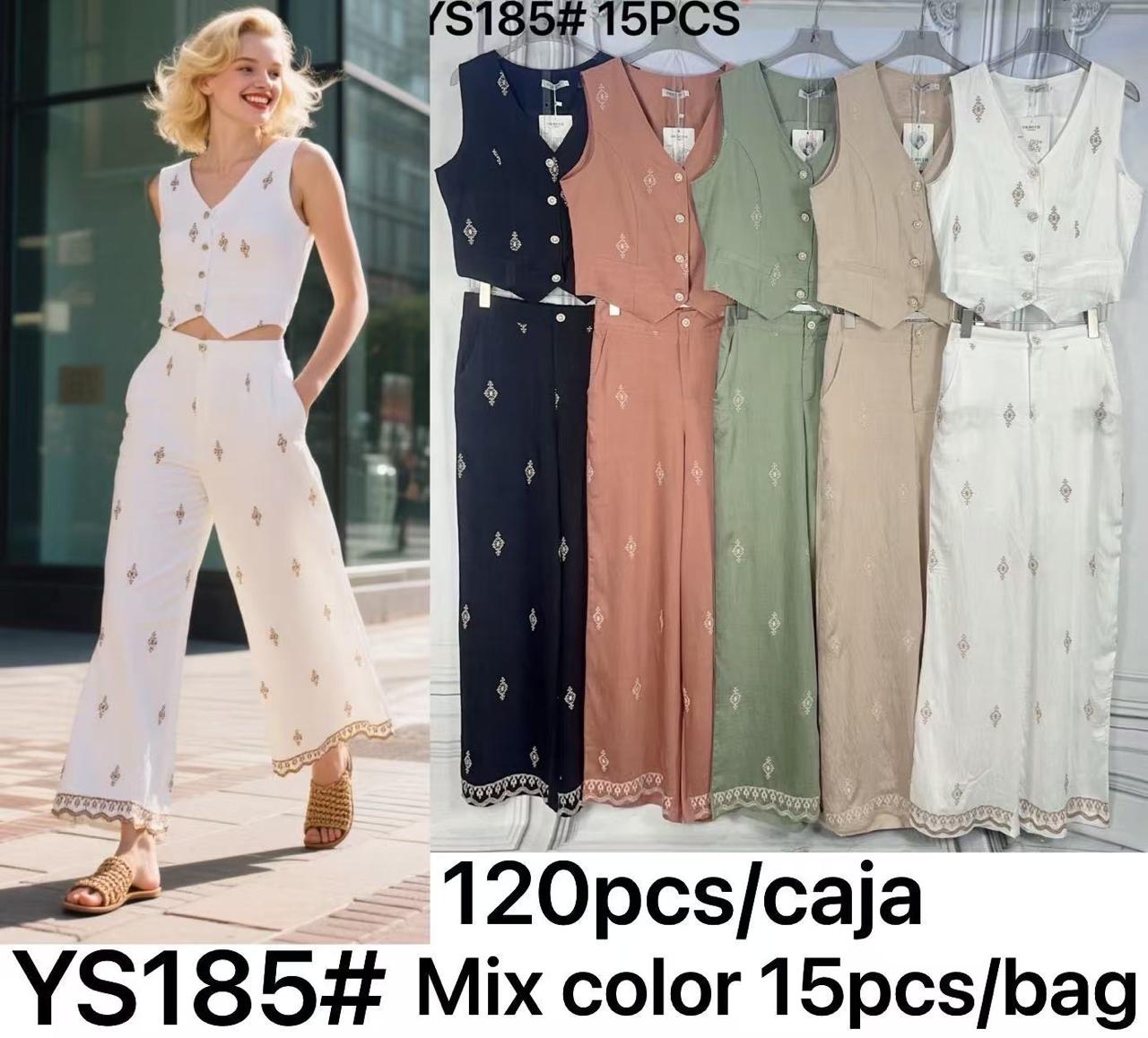 Conjunto de Top y Pantalón con Bordados-HS25-YS185 1 Conjunto de Top y Pantalón con Bordados-HS25-YS185