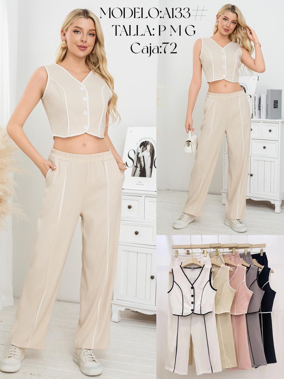 Conjunto de top y pantalón con ribete-A133-HS25-A133 1 Conjunto de top y pantalón con ribete-A133-HS25-A133