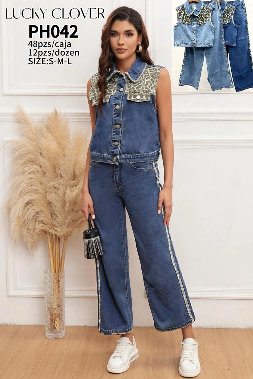 Conjunto denim de chaleco y pantalon con estampado animal-HS25-PH042 1 Conjunto denim de chaleco y pantalon con estampado animal-HS25-PH042