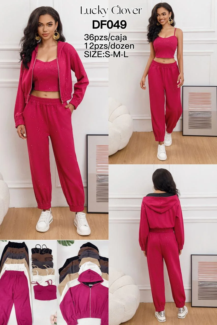 Conjunto deportivo de 3 piezas para mujer-HS25-DF049 1 Conjunto deportivo de 3 piezas para mujer-HS25-DF049