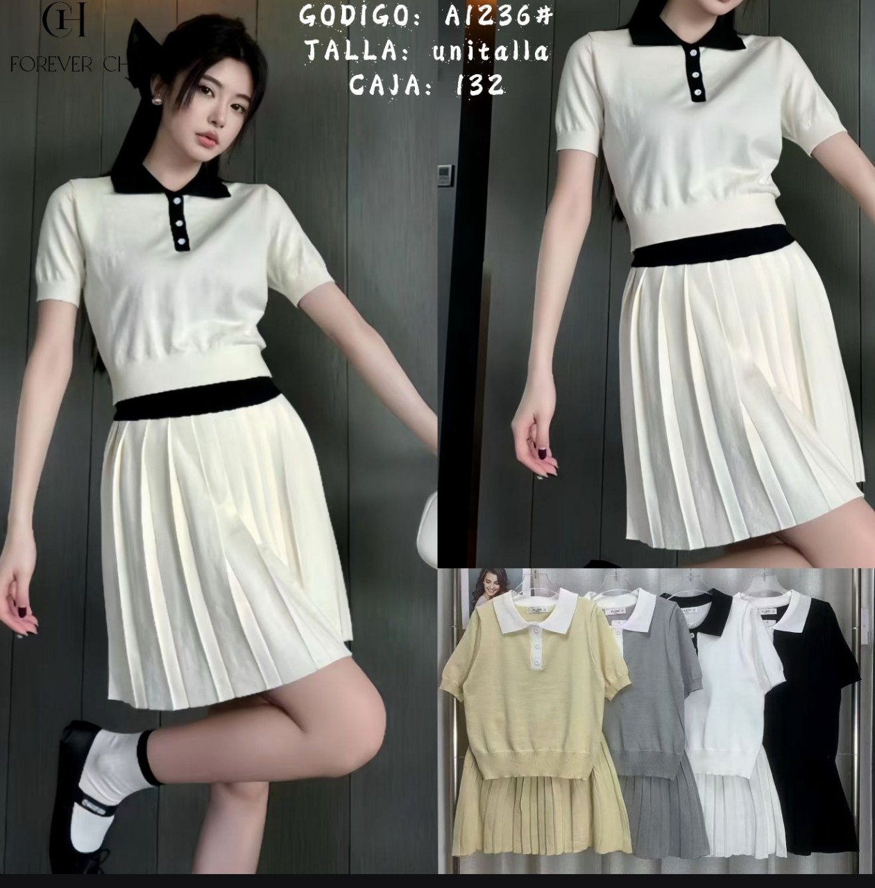 Conjunto falda plisada y top cuello-A1236-HS25-A1236 1 Conjunto falda plisada y top cuello-A1236-HS25-A1236