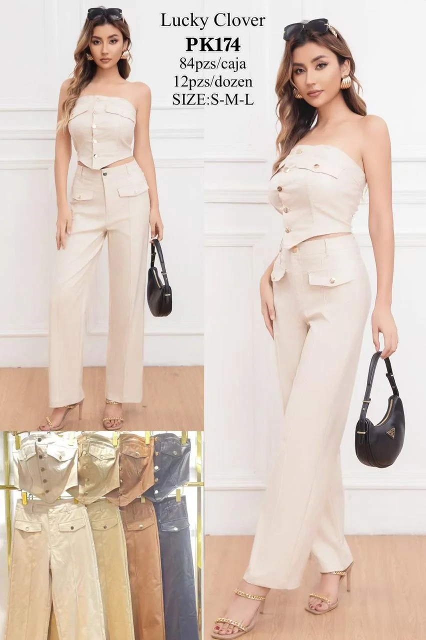 Conjunto Lucky Clover de top strapless y pantalon-HS25-PK174 1 Conjunto Lucky Clover de top strapless y pantalon-HS25-PK174