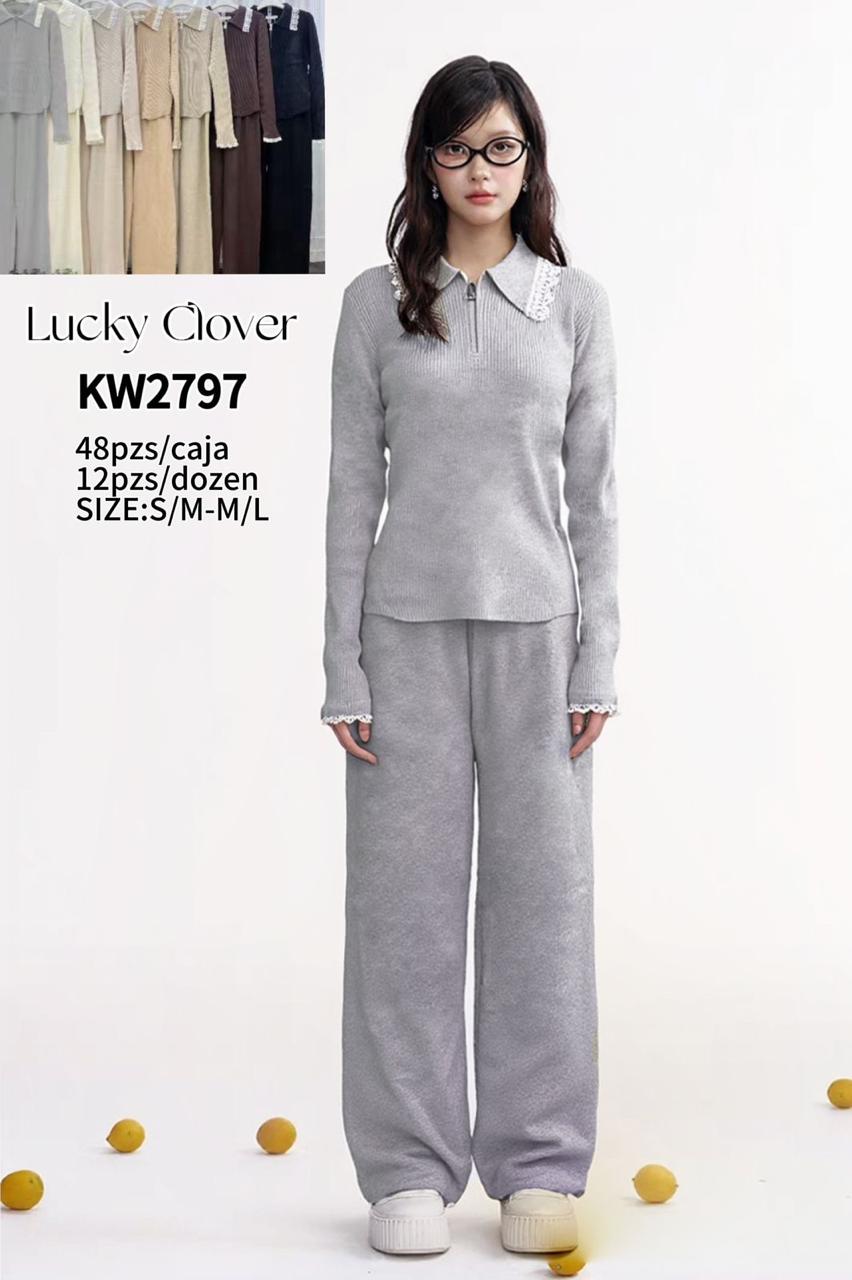 Conjunto tejido con detalles de encaje-HS25-KW2797 1 Conjunto tejido con detalles de encaje-HS25-KW2797