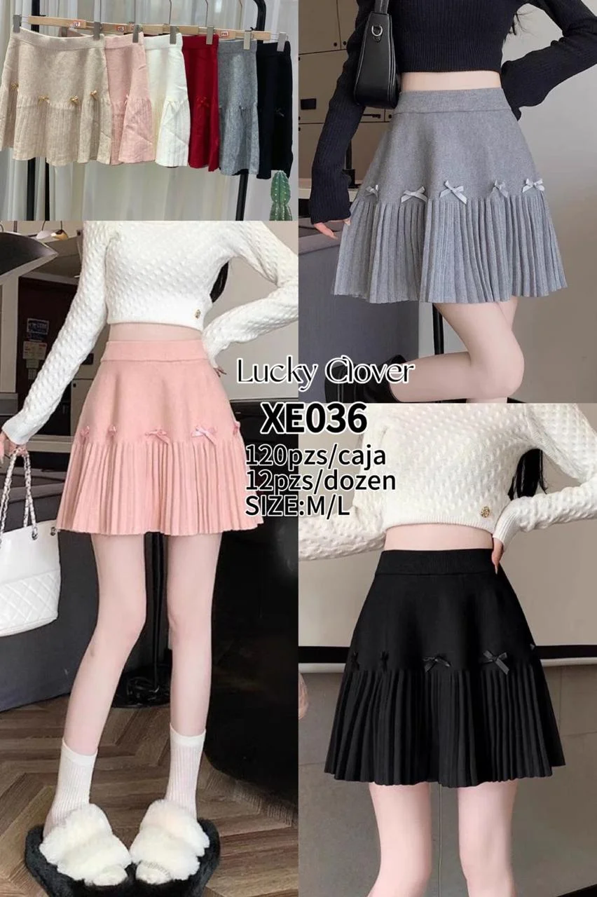 Falda plisada con lazos-HS25-XE036 1 Falda plisada con lazos-HS25-XE036