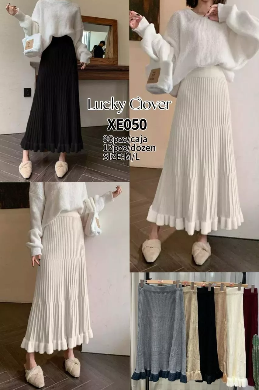 Falda plisada con volante en el bajo-HS25-XE050 1 Falda plisada con volante en el bajo-HS25-XE050