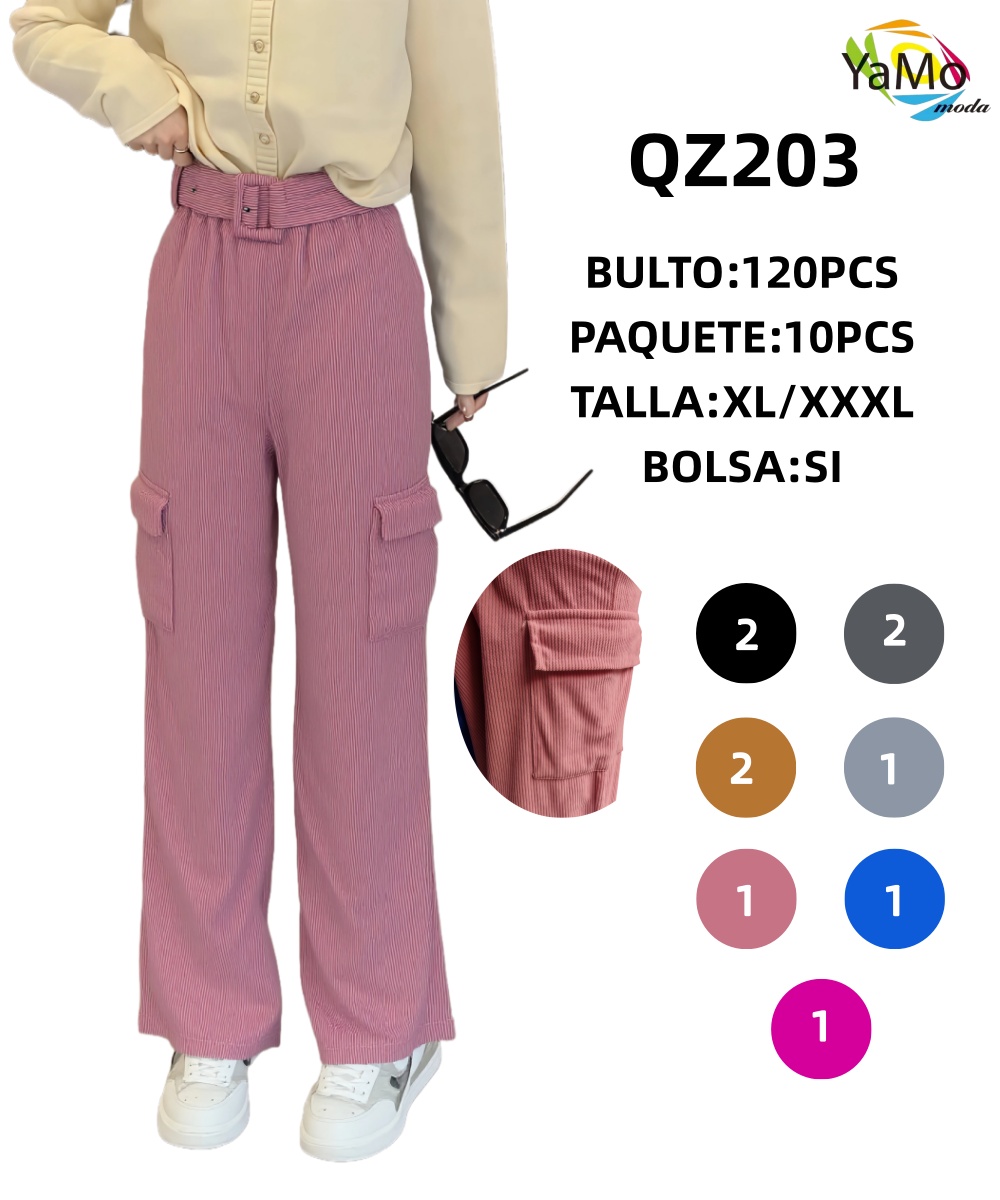 Pantalon cargo acanalado con cinturòn-0-QZ203 1 Pantalon cargo acanalado con cinturòn-0-QZ203