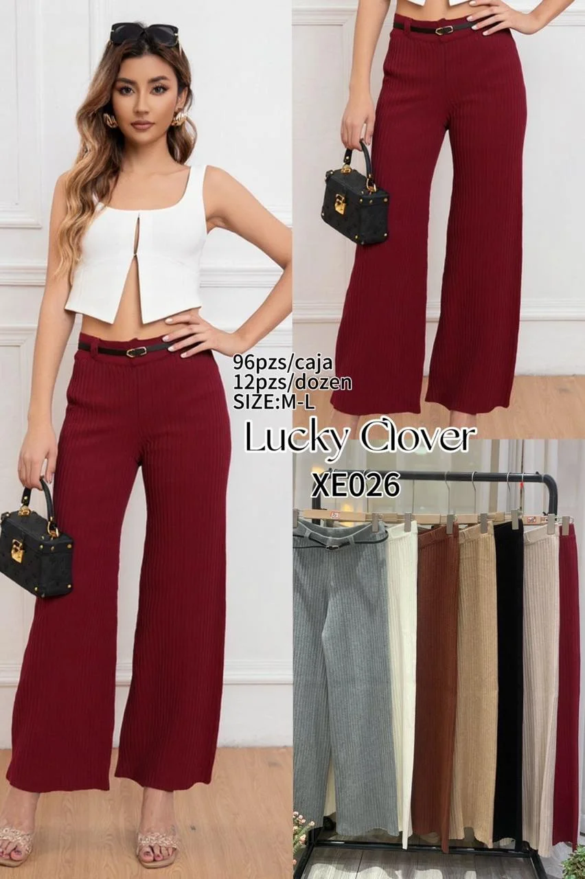 Pantalon Palazzo de Punto Acanalado con Cinturon-HS25-XE026 1 Pantalon Palazzo de Punto Acanalado con Cinturon-HS25-XE026