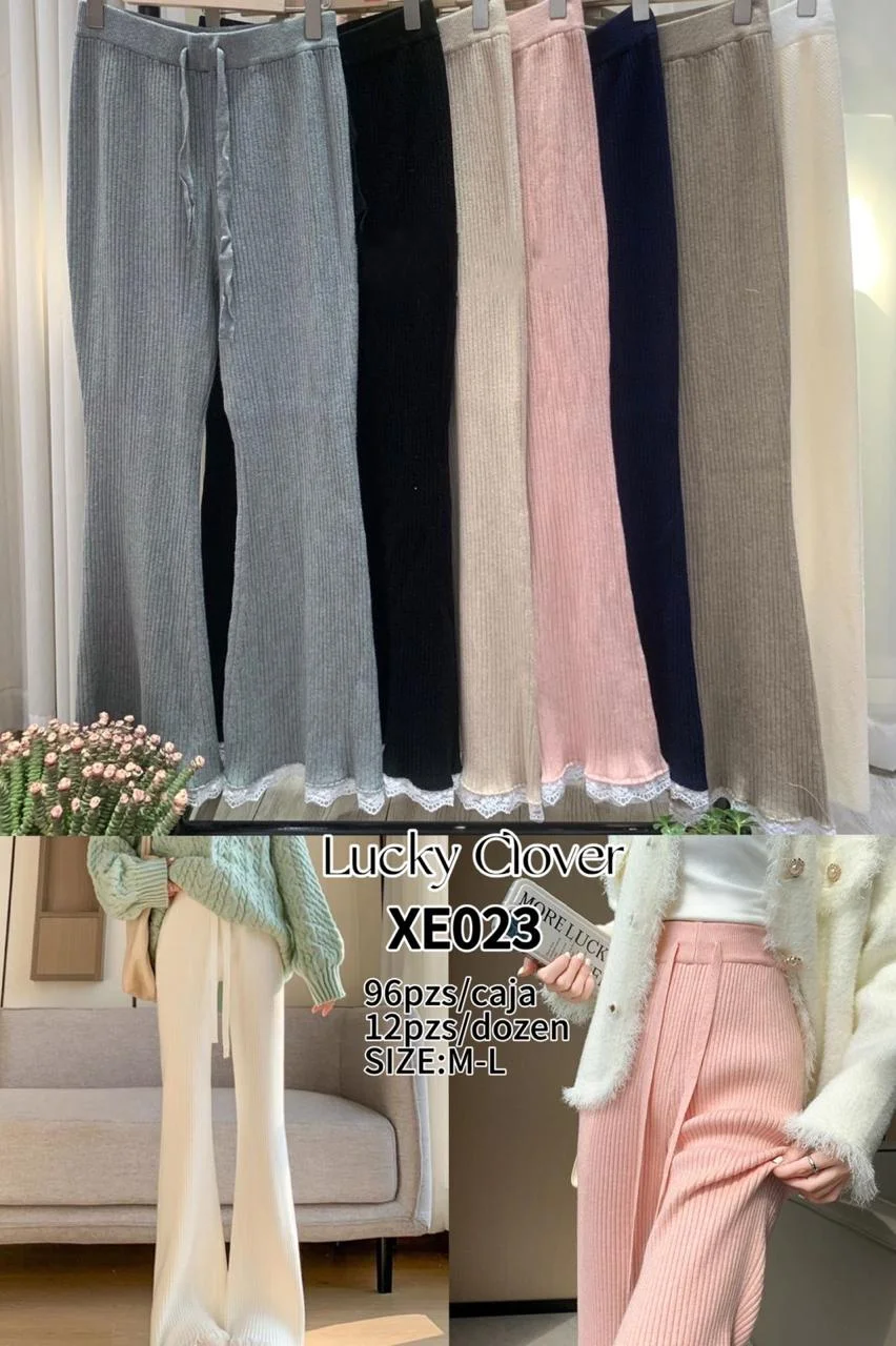 Pantalones acampanados de punto con encaje-HS25-XE023 1 Pantalones acampanados de punto con encaje-HS25-XE023