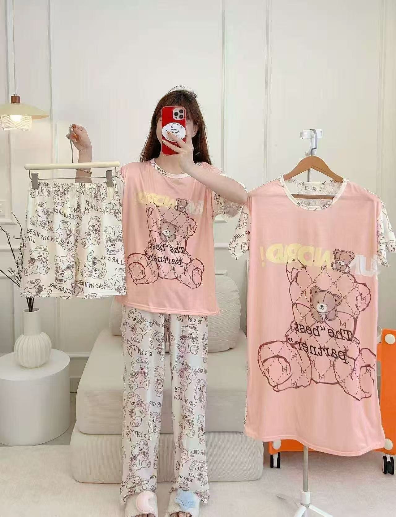 Pijama para mujer con estampado  4 piezas-HS25-SX011 1 Pijama para mujer con estampado  4 piezas-HS25-SX011