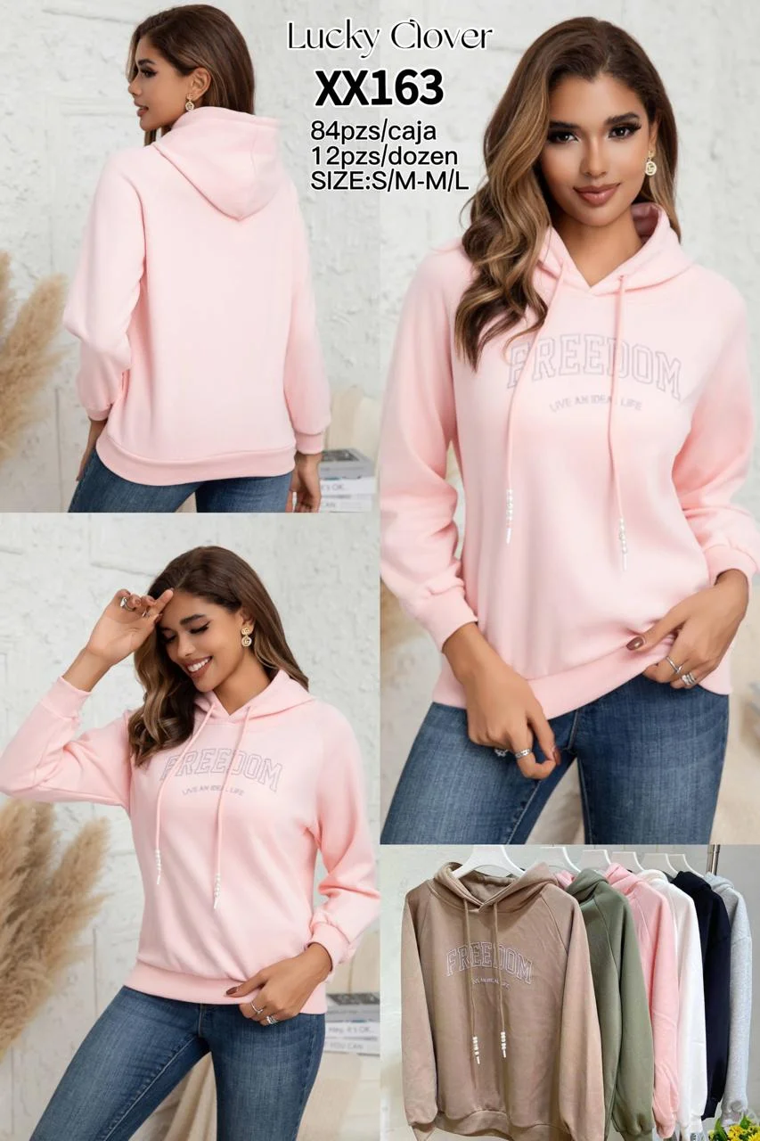 Sudadera rosa con capucha y estampado FREEDOM-HS25-XX163 1 Sudadera rosa con capucha y estampado FREEDOM-HS25-XX163