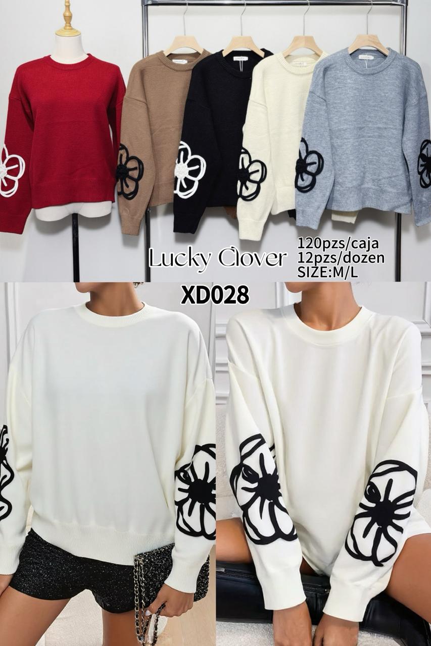 Sueter con diseño de flor en la manga-HS25-XD028 1 Sueter con diseño de flor en la manga-HS25-XD028