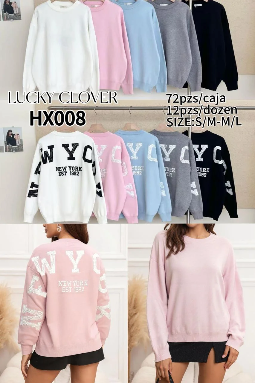 Sueter Lucky Clover con estampado New York-HS25-HX008 1 Sueter Lucky Clover con estampado New York-HS25-HX008