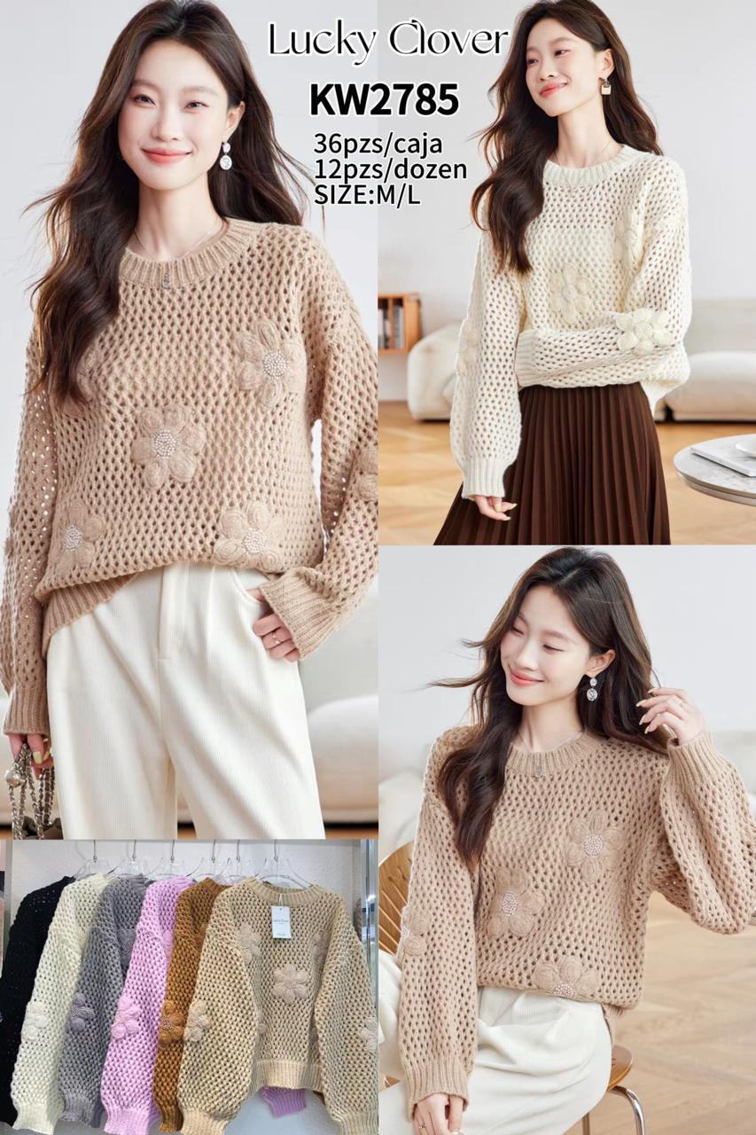 Sueter tejido con flores-HS25-KW2785 1 Sueter tejido con flores-HS25-KW2785