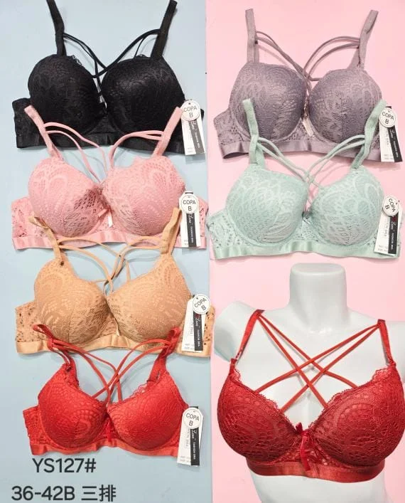 Sujetador con Encaje y Tirantes Cruzados Copa B-HS25-YS127# 1 Sujetador con Encaje y Tirantes Cruzados Copa B-HS25-YS127#