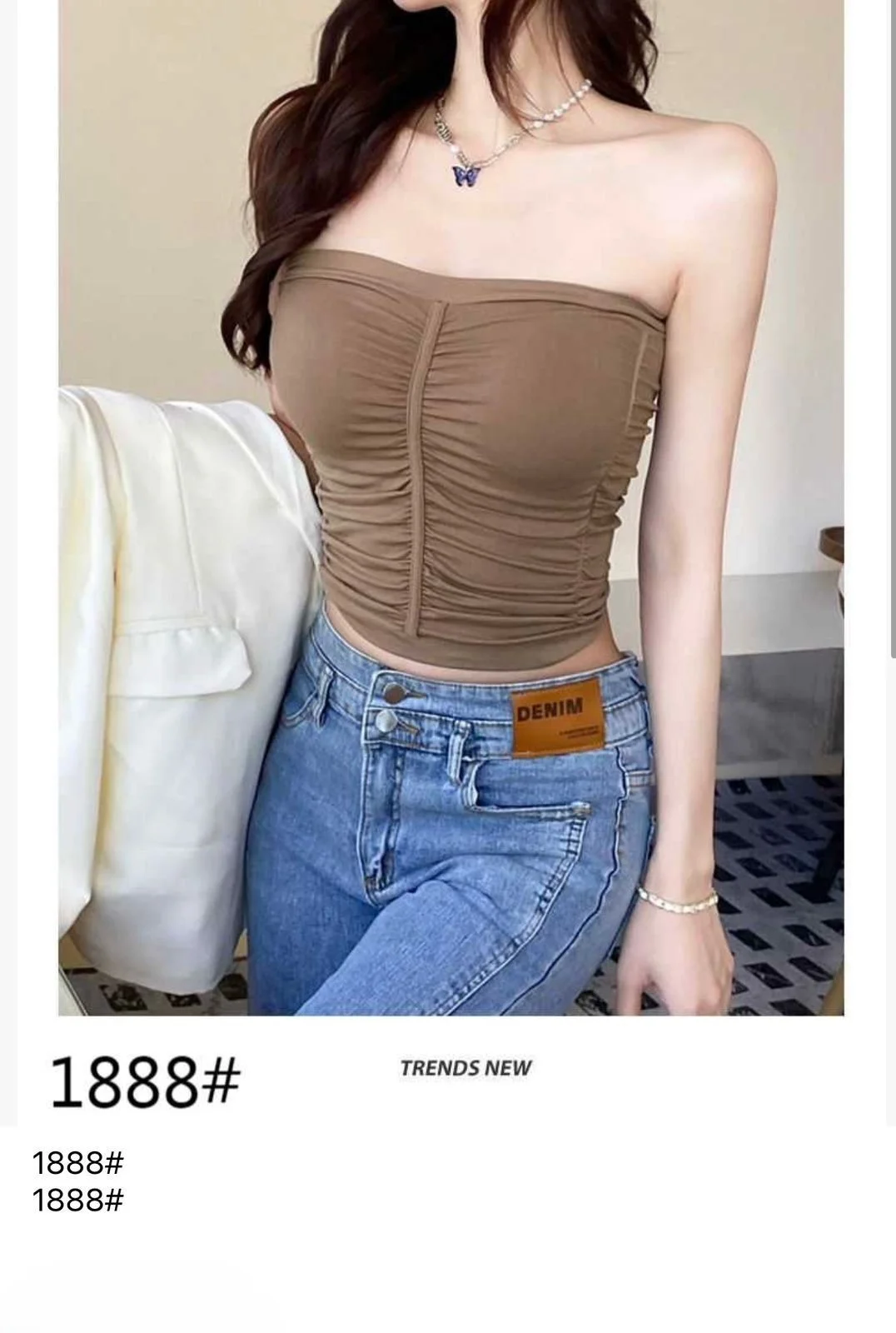 Top bandeau con detalles fruncidos-HS25-1888# 1 Top bandeau con detalles fruncidos-HS25-1888#