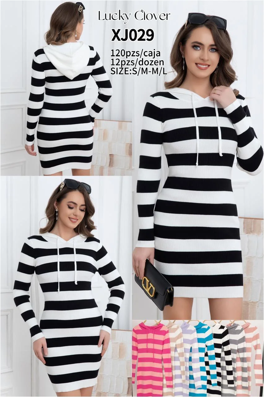 Vestido a rayas con capucha-HS25-XJ029 1 Vestido a rayas con capucha-HS25-XJ029