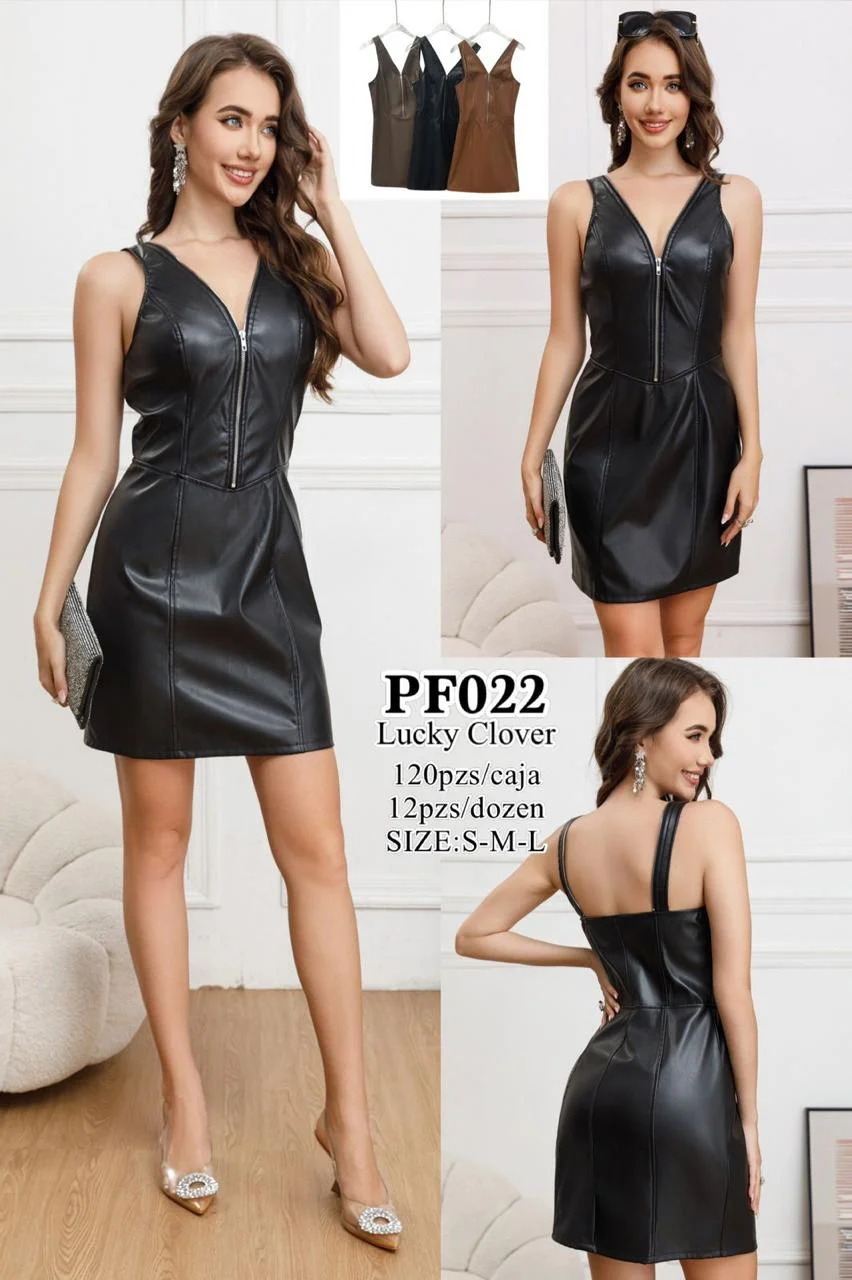 Vestido de Cuero con Cremallera-HS25-PF022 1 Vestido de Cuero con Cremallera-HS25-PF022