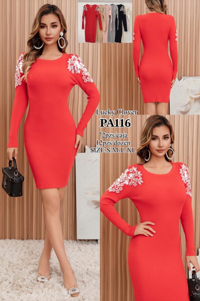 Vestido de manga larga con detalle floral-HS25-PA116 1 Vestido de manga larga con detalle floral-HS25-PA116