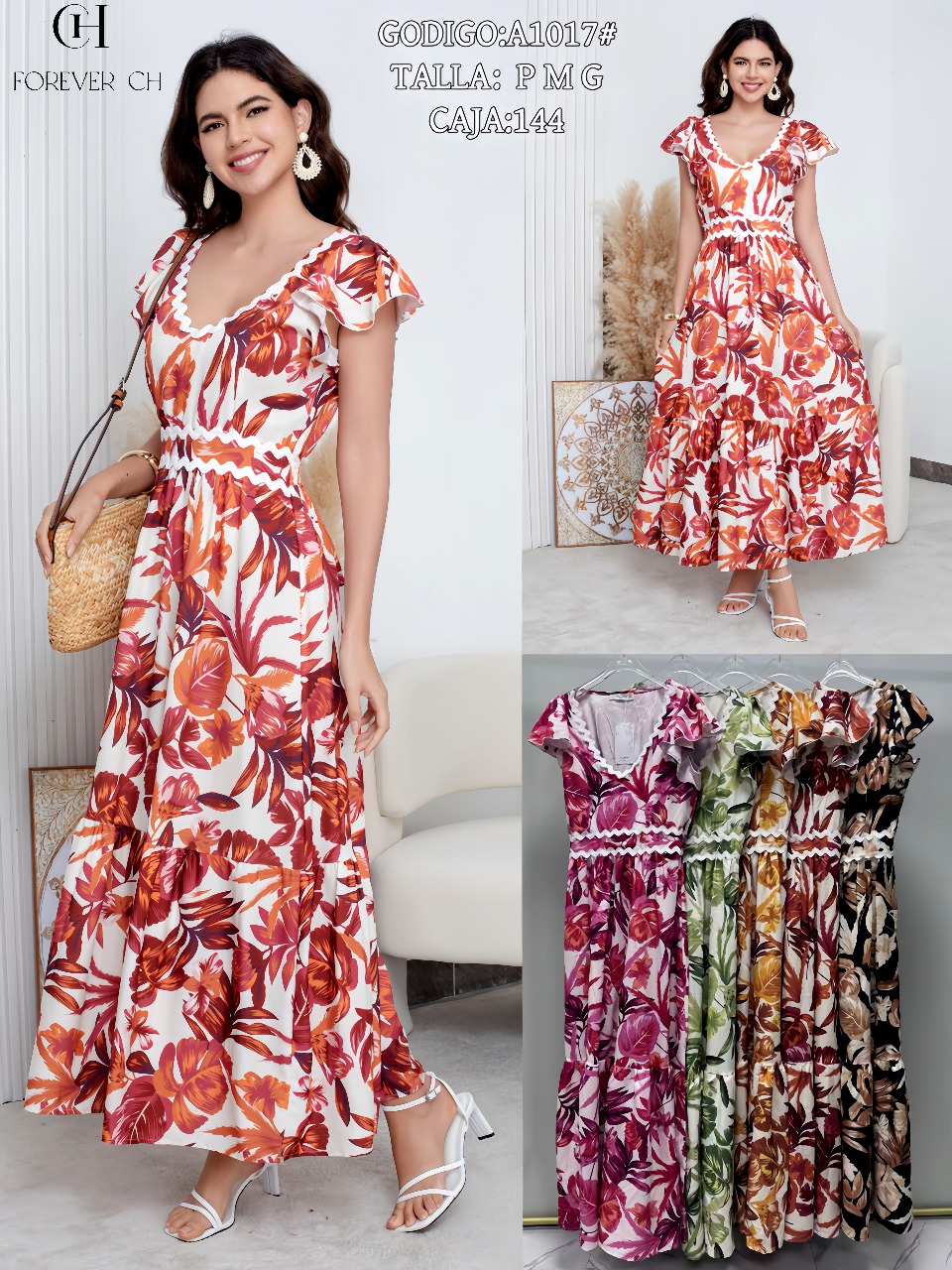 Vestido floral con detalle ondulado-A1017-HS25-A1017 1 Vestido floral con detalle ondulado-A1017-HS25-A1017