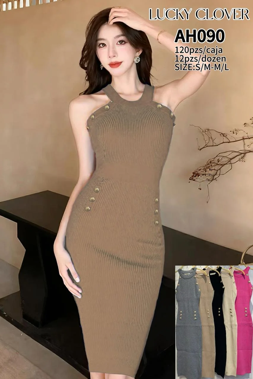Vestido midi ajustado con botones-HS25-AH090 1 Vestido midi ajustado con botones-HS25-AH090