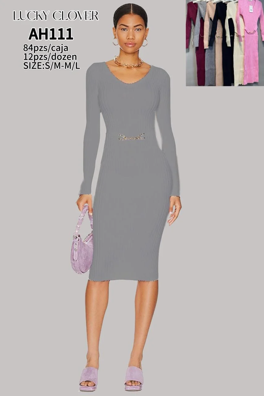 Vestido midi ajustado de manga larga-HS25-AH111 1 Vestido midi ajustado de manga larga-HS25-AH111