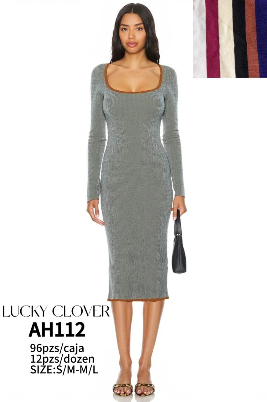 Vestido midi de punto acanalado-HS25-AH112 1 Vestido midi de punto acanalado-HS25-AH112