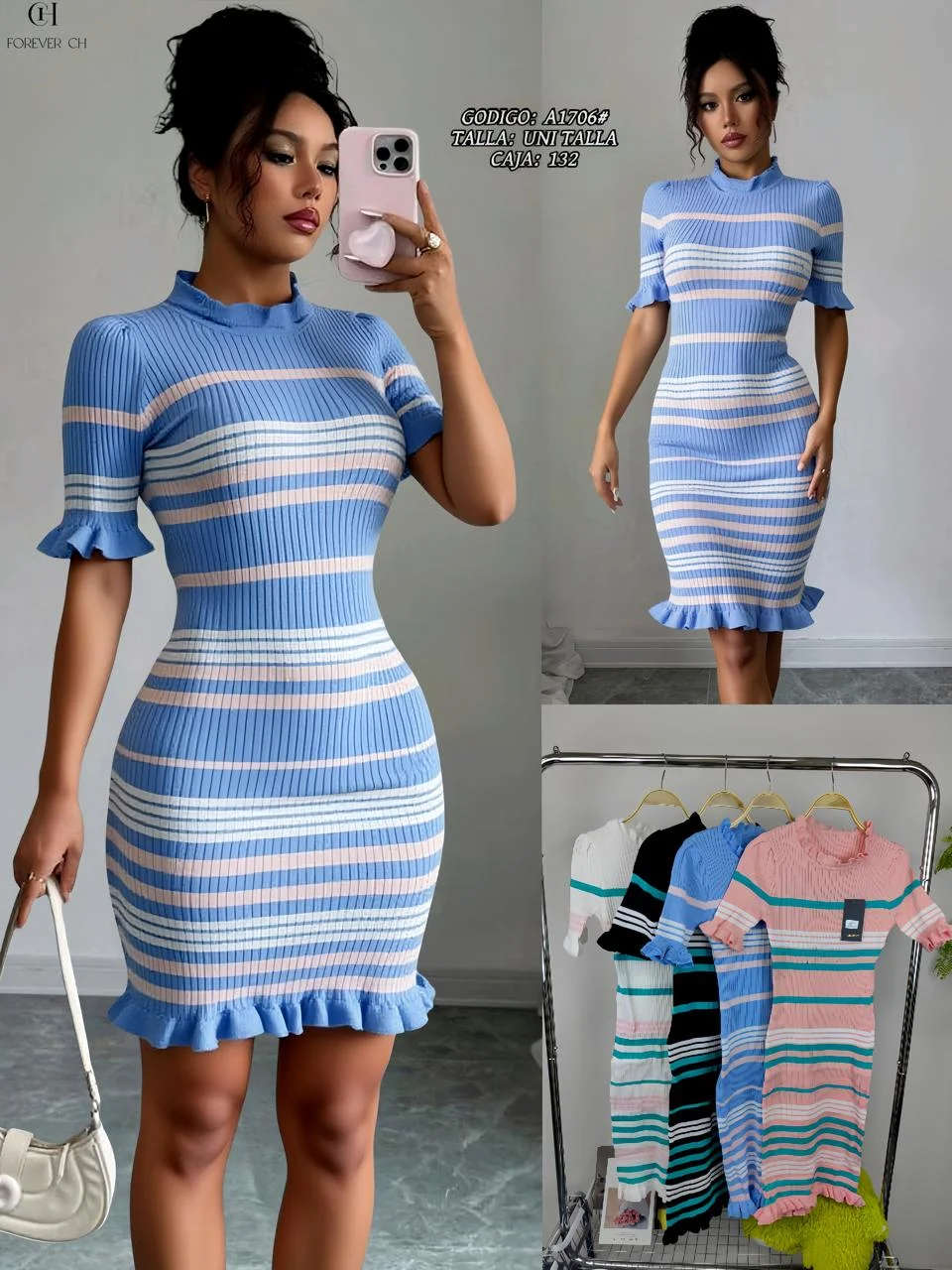 Vestido tejido de rayas-A1706-HS25-A1706 1 Vestido tejido de rayas-A1706-HS25-A1706