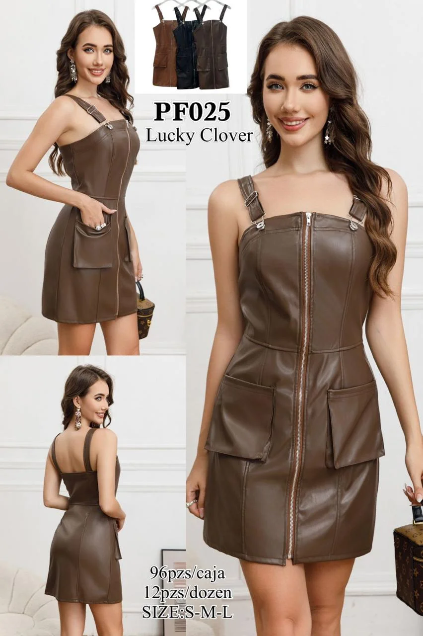 Vestido tipo overol de piel sintetica-HS25-PF025 1 Vestido tipo overol de piel sintetica-HS25-PF025