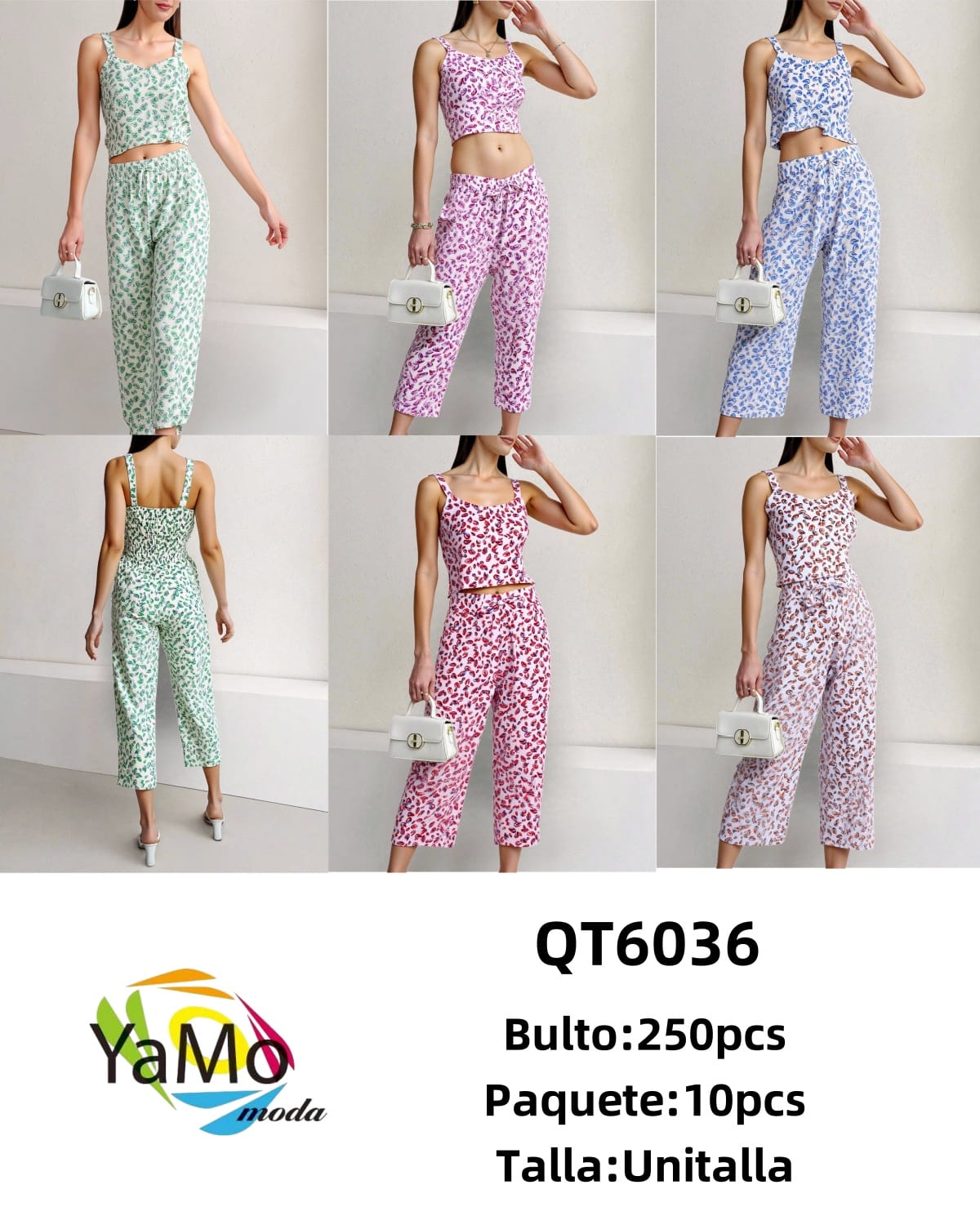 Conjunto Top y Pantalón Estampado Mujer-QT6036 1 Conjunto Top y Pantalón Estampado Mujer-QT6036