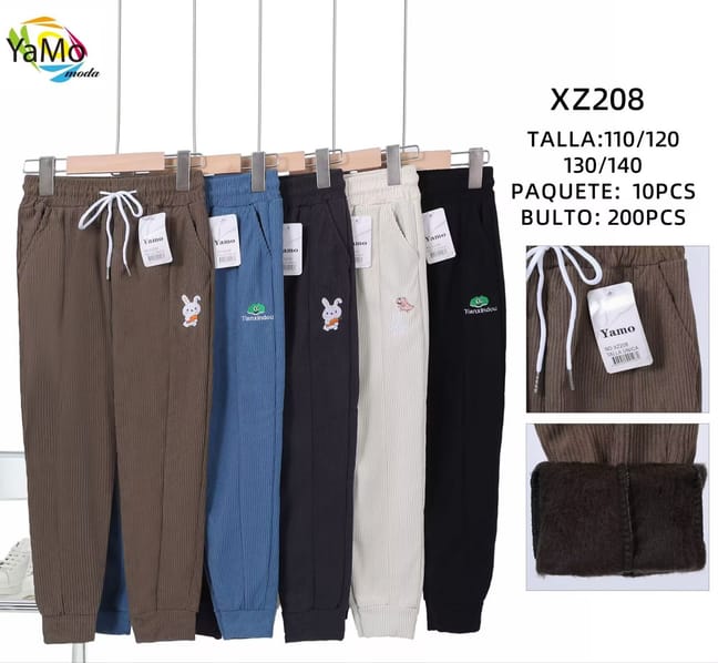 Pantalón de pana con diseño bordado para niño/niña-XZ208 1 Pantalón de pana con diseño bordado para niño/niña-XZ208