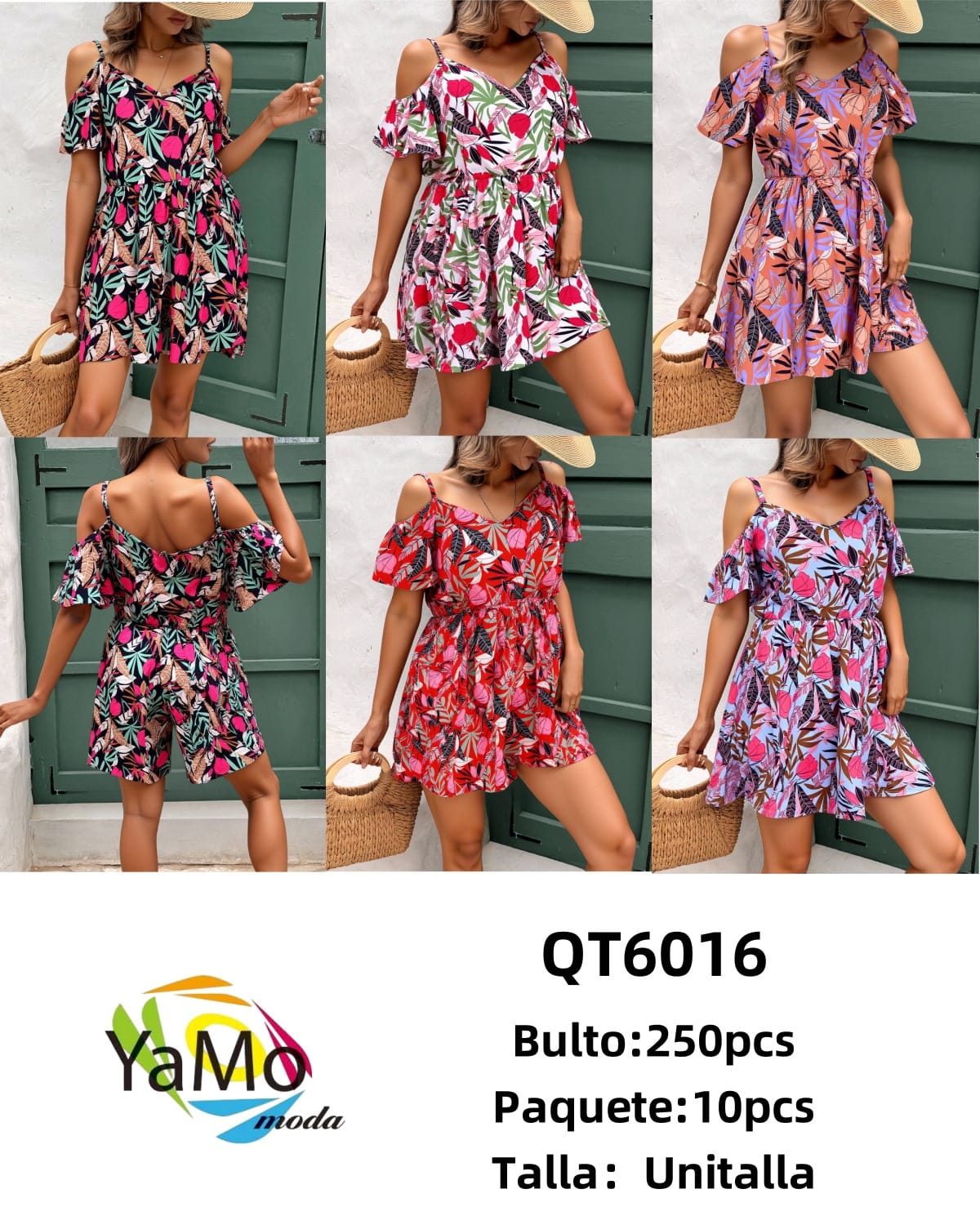 Vestido floral con hombros descubiertos-QT6016 1 Vestido floral con hombros descubiertos-QT6016